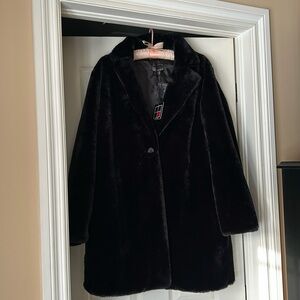 Black, soft faux furry coat, one botton closer size large